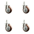 thumbnail image 1 of 4 Inch 316SS Maroon Polyurethane Wheel Swivel ½ Inch Threaded Stem Caster Set, 1 of 2