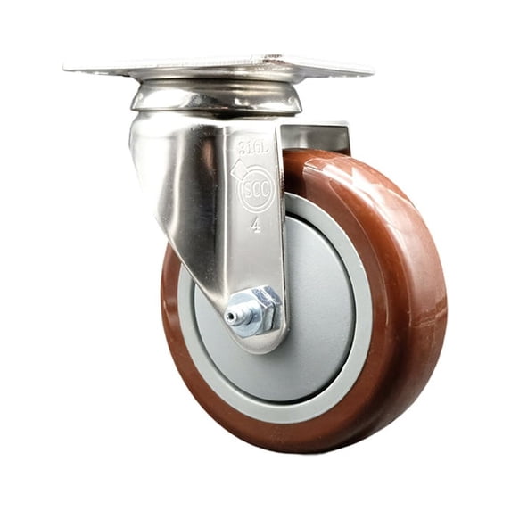 4 Inch 316SS Maroon Polyurethane Wheel Swivel Top Plate Caster Service Caster