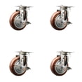 thumbnail image 1 of 4 Inch 316SS Maroon Polyurethane Wheel Swivel Top Plate Caster Set with Brake, 1 of 2
