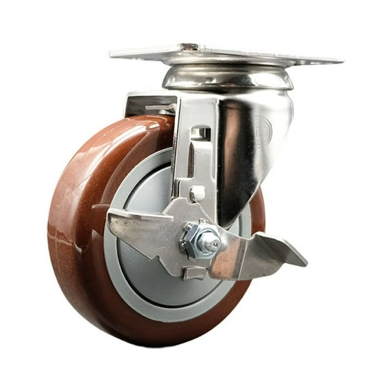4 Inch 316SS Maroon Polyurethane Wheel Swivel Top Plate Caster with Brake SCC