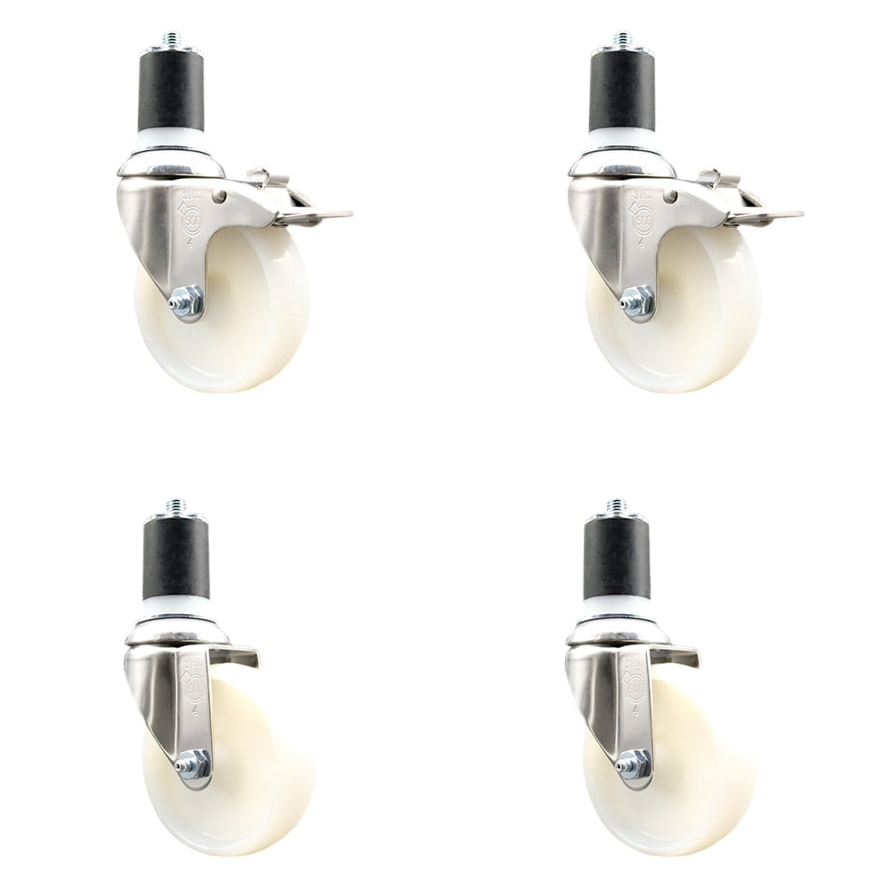 4 Inch 316SS Nylon Swivel 1-7/8 Inch Expanding Stem Caster Set 2 Lock ...