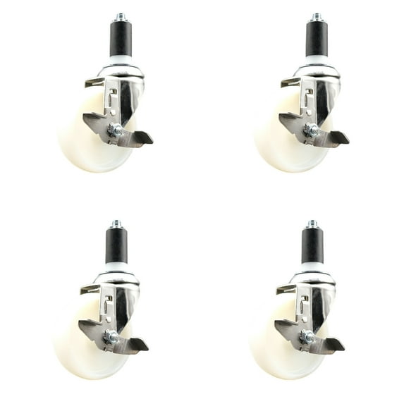 4 Inch 316SS Nylon Wheel Swivel 1-3/8 Inch Expanding Stem Caster Set Brake SCC