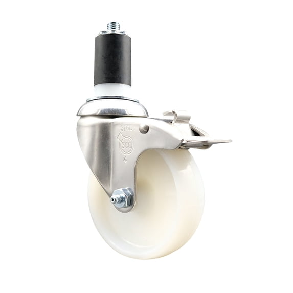 4 Inch 316SS Nylon Wheel Swivel 1-5/8 Inch Expanding Stem Caster Lock Brake SCC