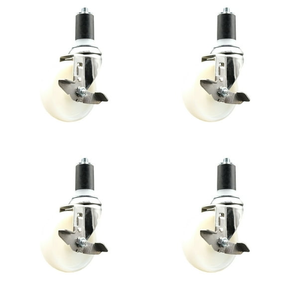 4 Inch 316SS Nylon Wheel Swivel 1-5/8 Inch Expanding Stem Caster Set Brake SCC