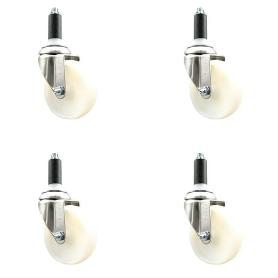 4 Inch 316SS Nylon Wheel Swivel 1 Inch Expanding Stem Caster Set SCC