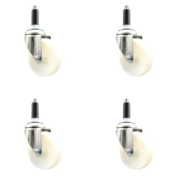 4 Inch 316SS Nylon Wheel Swivel 3/4 Inch Expanding Stem Caster Set SCC