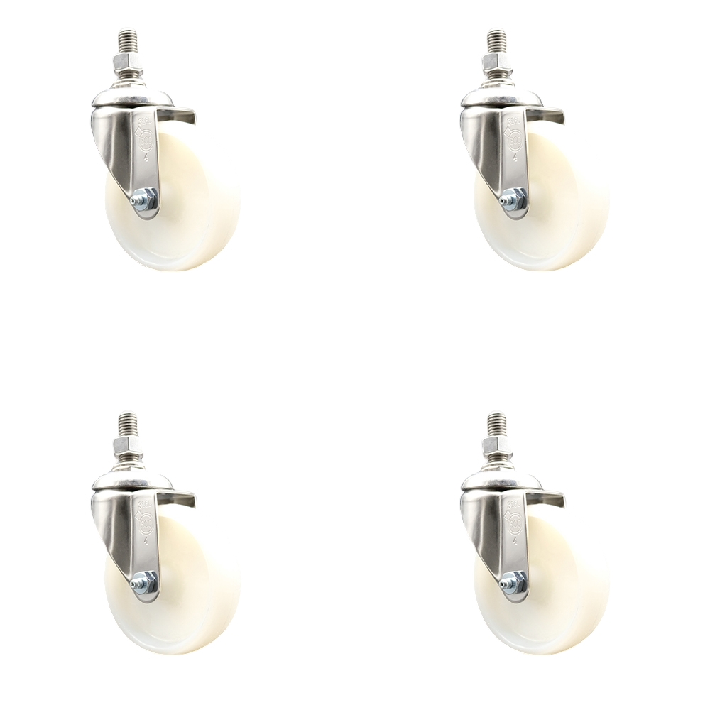 Set Of 4 Nylon Swivel Casters With 2.8" Wheels & M16 Threaded Stems - 3080 Lb Total Capacity, Leveling Foot 4 thumbnail image
