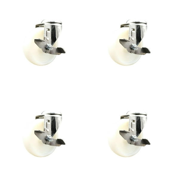 4 Inch 316SS Nylon Wheel Swivel Bolt Hole Caster Set with Brake Service Caster