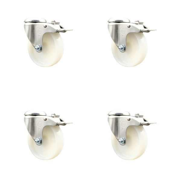 4 Inch 316SS Nylon Wheel Swivel Bolt Hole Caster Set with Lock Brake SCC