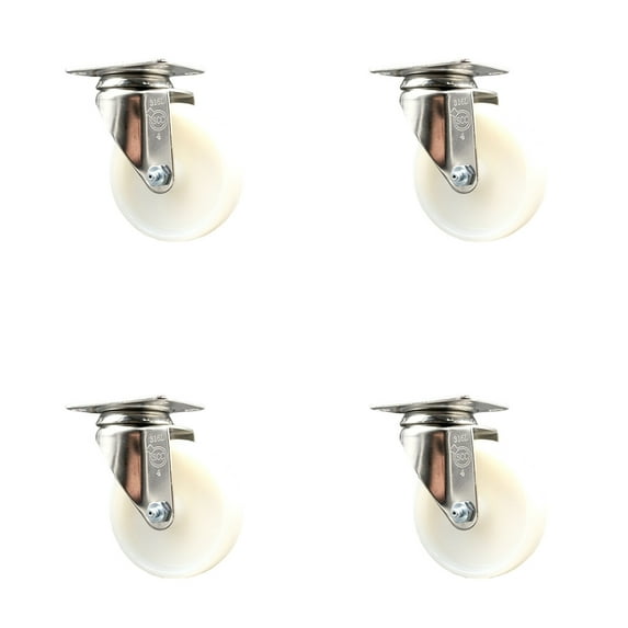 4 Inch 316SS Nylon Wheel Swivel Top Plate Caster Set Service Caster Brand