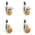 thumbnail image 1 of 4 Inch 316SS Orange Poly Swivel 1-1/4 Inch Expanding Stem Caster Set 2 Brake, 1 of 1