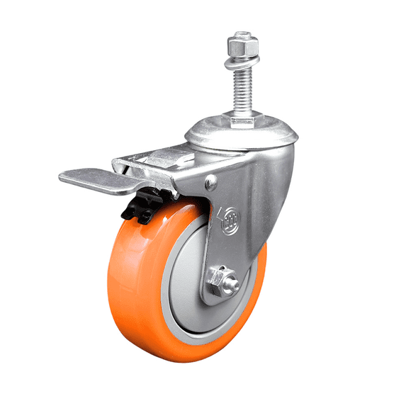 4 Inch 316SS Orange Polyurethane Swivel 10mm Stem Caster Total Lock Brake SCC