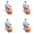 thumbnail image 1 of 4 Inch 316SS Orange Polyurethane Swivel 12mm Threaded Stem Caster Set Brake, 1 of 1