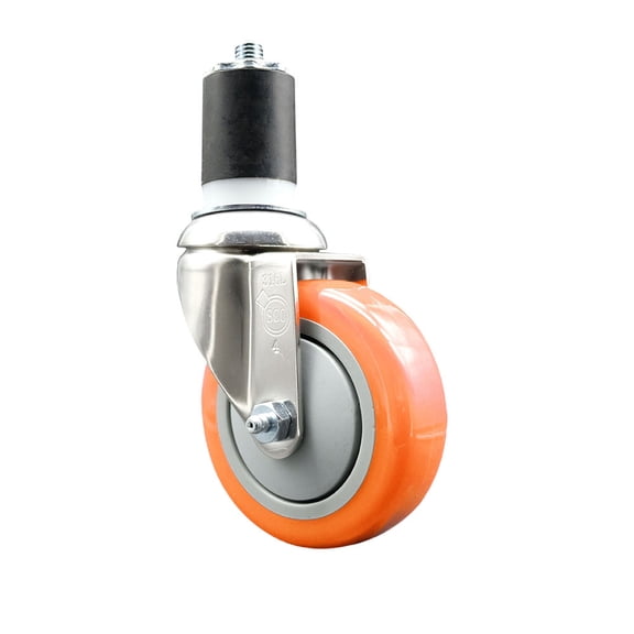 4 Inch 316SS Orange Polyurethane Wheel Swivel 1-3/4 Inch Expanding Stem Caster