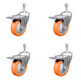 thumbnail image 1 of 4 Inch 316SS Orange Polyurethane Wheel Swivel 10mm Stem Caster Set Lock Brake, 1 of 1