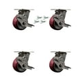 thumbnail image 1 of 4 Inch 316SS Poly on Aluminum Caster Set with Roller Bearings& Brake/Swivel Lock, 1 of 2