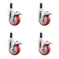 thumbnail image 1 of 4 Inch 316SS Red Poly Swivel 1 Inch Expanding Stem Caster Set Lock Brake, 1 of 2