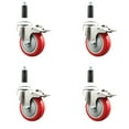 thumbnail image 1 of 4 Inch 316SS Red Poly Swivel 3/4 Inch Expanding Stem Caster Set Lock Brake, 1 of 2