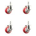 thumbnail image 1 of 4 Inch 316SS Red Polyurethane Swivel ½ Inch Threaded Stem Caster Set Brake SCC, 1 of 2