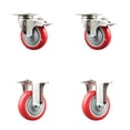 thumbnail image 1 of 4 Inch 316SS Red Polyurethane Swivel Top Plate Caster Set 2 Lock Brake 2 Rigid, 1 of 2