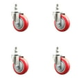 thumbnail image 1 of 4 Inch 316SS Red Polyurethane Wheel Swivel 10mm Threaded Stem Caster Set, 1 of 2