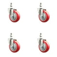 thumbnail image 1 of 4 Inch 316SS Red Polyurethane Wheel Swivel 3/8 Inch Threaded Stem Caster Set, 1 of 2