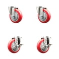 thumbnail image 1 of 4 Inch 316SS Red Polyurethane Wheel Swivel Bolt Hole Caster Set 2 Brakes SCC, 1 of 2