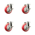 thumbnail image 1 of 4 Inch 316SS Red Polyurethane Wheel Swivel Bolt Hole Caster Set with Brake SCC, 1 of 2