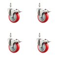 thumbnail image 1 of 4 Inch 316SS Red Polyurethane Wheel Swivel ½ Inch Stem Caster Set Lock Brake, 1 of 2