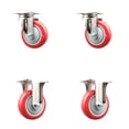 thumbnail image 1 of 4 Inch 316SS Red Polyurethane Wheel Swivel Top Plate Caster Set 2 Rigid SCC, 1 of 2