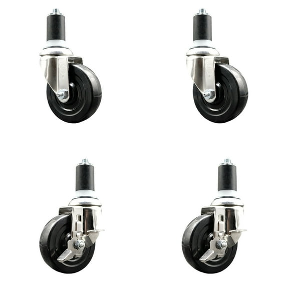 4 Inch 316SS Soft Rubber Swivel 1-5/8 Inch Expanding Stem Caster Set 2 Brake SCC