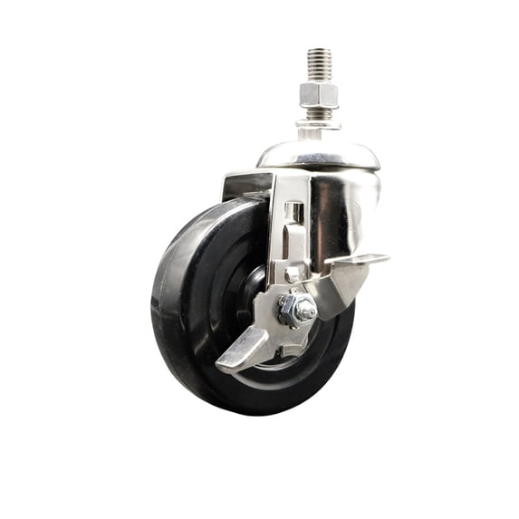 4 Inch 316SS Soft Rubber Wheel Swivel 10mm Threaded Stem Caster with Brake
