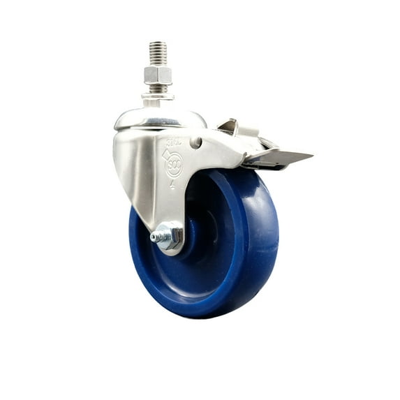 4 Inch 316SS Solid Polyurethane Swivel 10mm Stem Caster Total Lock Brake SCC