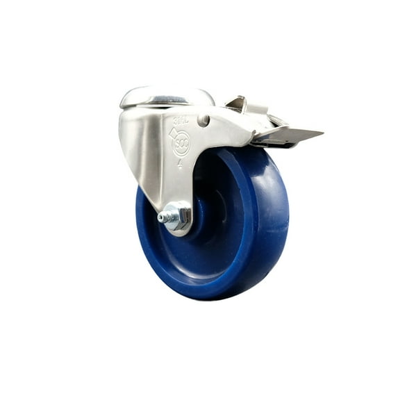 4 Inch 316SS Solid Polyurethane Swivel Bolt Hole Caster with Total Lock Brake