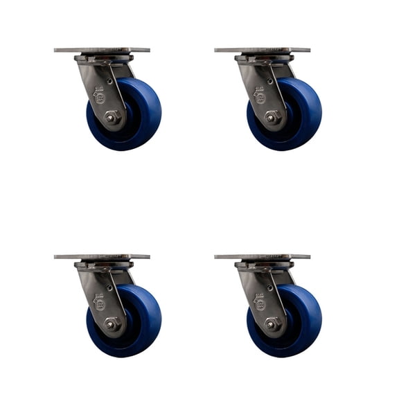 4 Inch 316SS Solid Polyurethane Wheel Swivel Caster Set with Roller Bearings SCC
