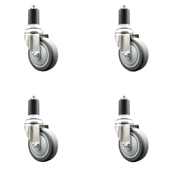 4 Inch 316SS Thermoplastic Rubber Swivel 1-1/2 Inch Expanding Stem Caster Set