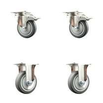 4 Inch 316SS Thermoplastic Rubber Swivel Plate Caster Set 2 Lock Brake 2 Rigid