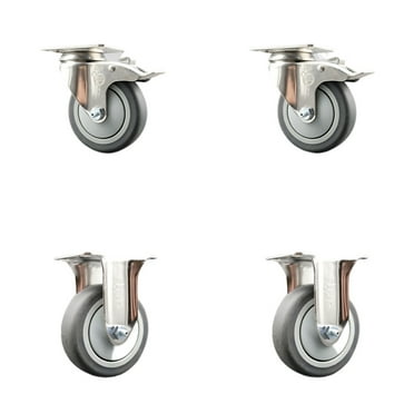 4 Inch 316SS Thermoplastic Rubber Swivel Plate Caster Set 2 Lock Brake 2 Rigid