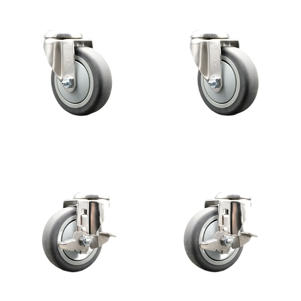 4 Inch 316SS Thermoplastic Rubber Wheel Swivel Bolt Hole Caster Set 2 ...