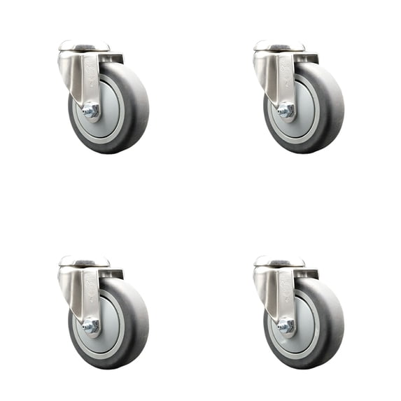 4 Inch 316SS Thermoplastic Rubber Wheel Swivel Bolt Hole Caster Set SCC