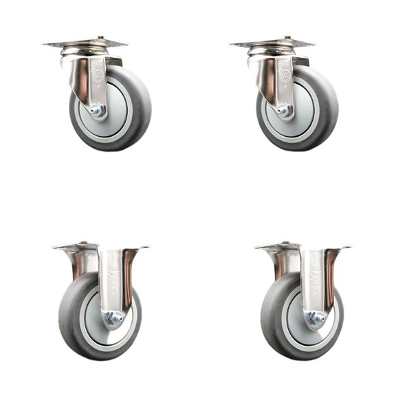 4 Inch 316SS Thermoplastic Rubber Wheel Swivel Top Plate Caster Set 2 Rigid SCC