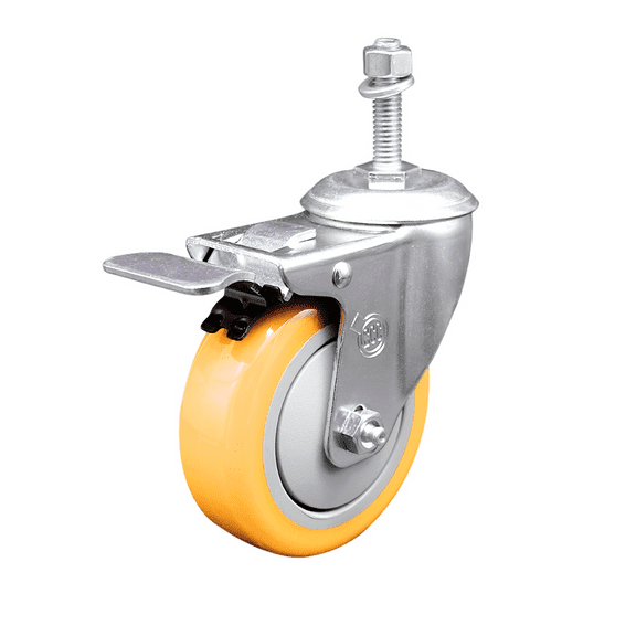 4 Inch 316SS Yellow Polyurethane Swivel 3/8 Inch Stem Caster Total Lock Brake
