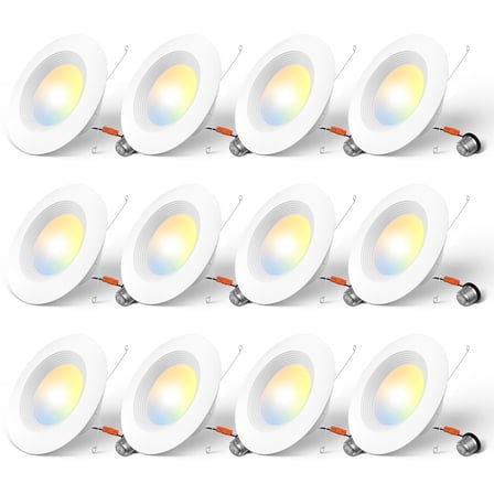 4 Inch 5CCT LED Recessed Lighting 12 Pack, Dimmable, Damp Rated, 9W=60W, Can Lights with Baffle Trim, Retrofit Installation, ETL&FCC, White