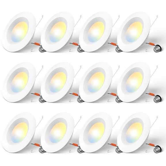 4 Inch 5CCT LED Recessed Lighting 12 Pack, Dimmable, Damp Rated, 9W=60W, Can Lights with Baffle Trim, Retrofit Installation, ETL&FCC, White