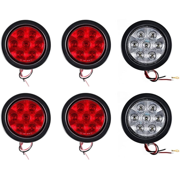 4" Inch 7 LED Round Stop/Backup/Reverse Truck Tail Light Kit - 4 Red + 2 White