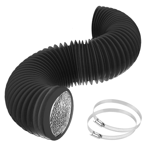 4 Inch 8 Feet Dryer Vent Hose, Flexible Insulated PVC Aluminum Foil Ducting, 4-Layer Protection for HVAC Heating Cooling Exhaust, 2 Clamps Included, Black