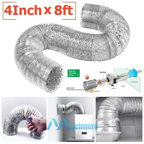 4 Inch 8 Feet Extra Thick Aluminum Foil Flexible Ducting Dryer Vent Ducting Hose