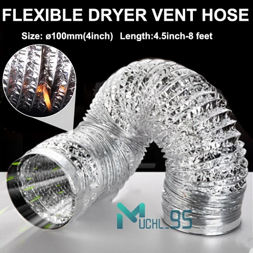 4 Inch 8 Feet Non-Insulated Air Aluminum Foil Ducting Dryer Vent Hose For Hvac