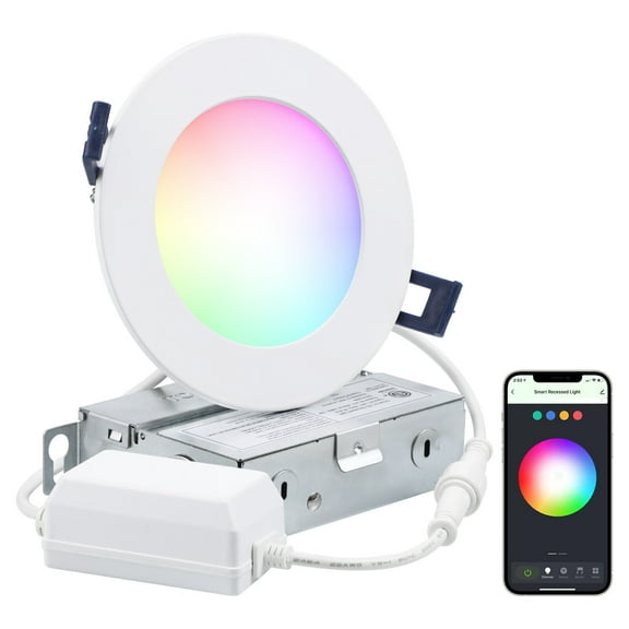 4 Inch 8W LED RGBCW Smart Recessed Lighting, Alexa/Google/Siri Compatible