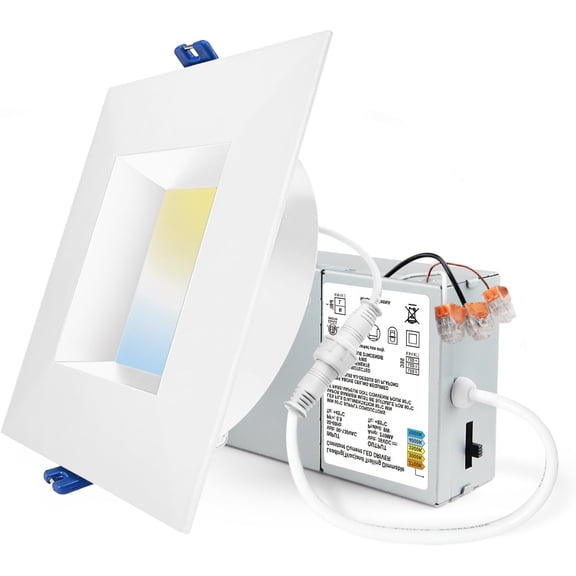 4 Inch Anti-Glare LED Downlight,Dimmable Ceiling Light with 5CCT Reset,Selectable from 2700K to 5000K - 12W 1080LM, ETL Certified (White, 1 Pack Square)